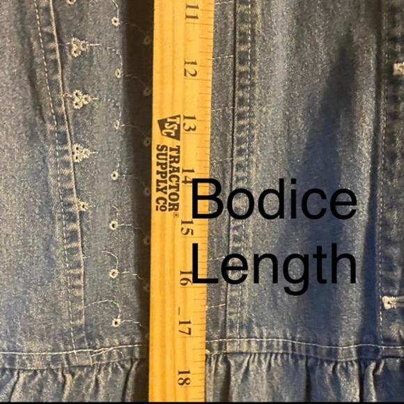 VTG Shirt Waist Embroidery Prairie Dress Blue Denim Cottage Midi 22/24 Plus Size - Picture 7 of 13